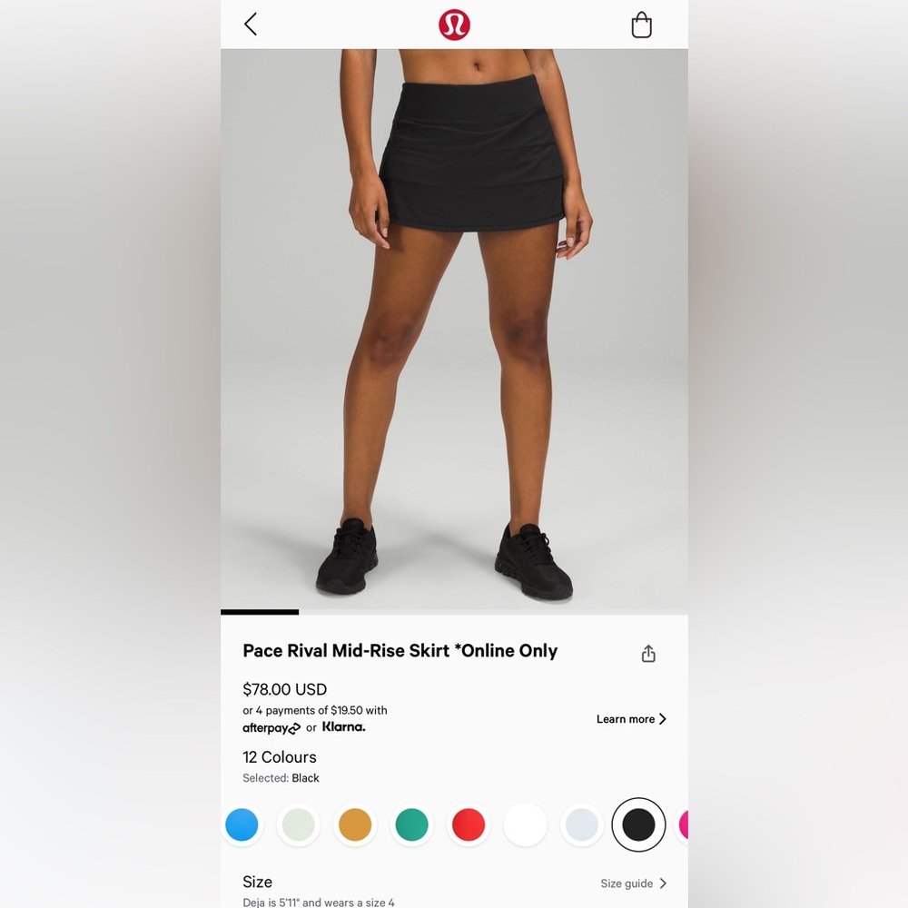 Black Lululemon Skirt, Size 8